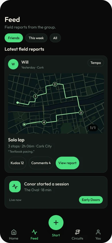 Barrmin night report with the route on a map