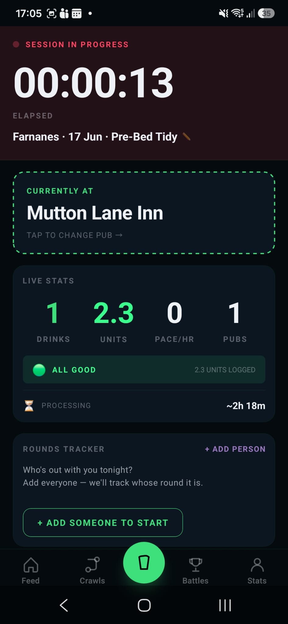 Barrmin live session tracking screen