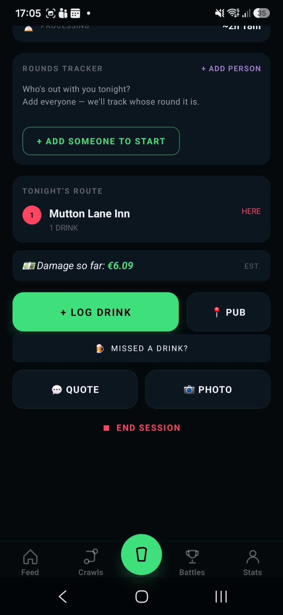 Barrmin live session controls screen