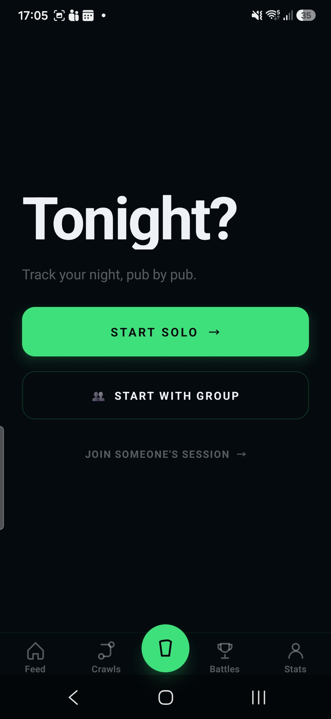 Barrmin start session screen